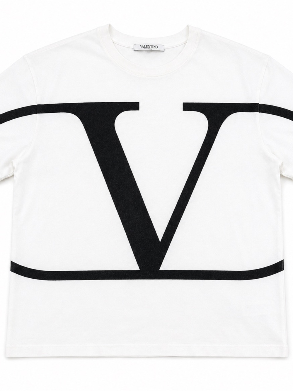 Valentino White Crewneck Logo Tee with Black Script